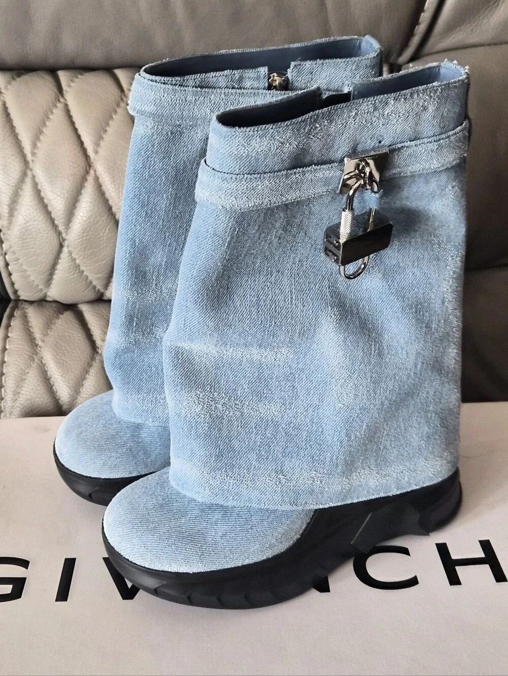Givenchy Light Blue Suede Mid-Calf Boots